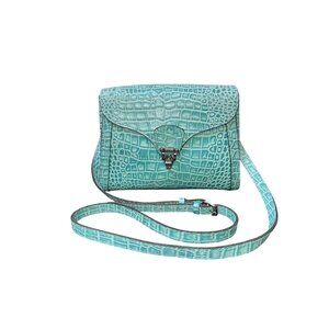 Patricia Nash Crocodile Embossed Leather Teal Handbag w/Adjustable Strap